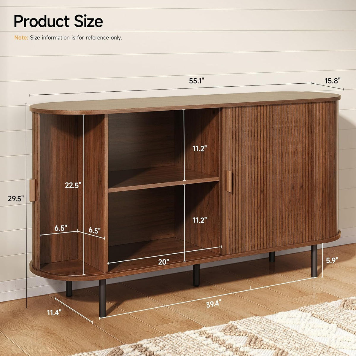 55 Inch Sideboard Buffet with Tambour Door