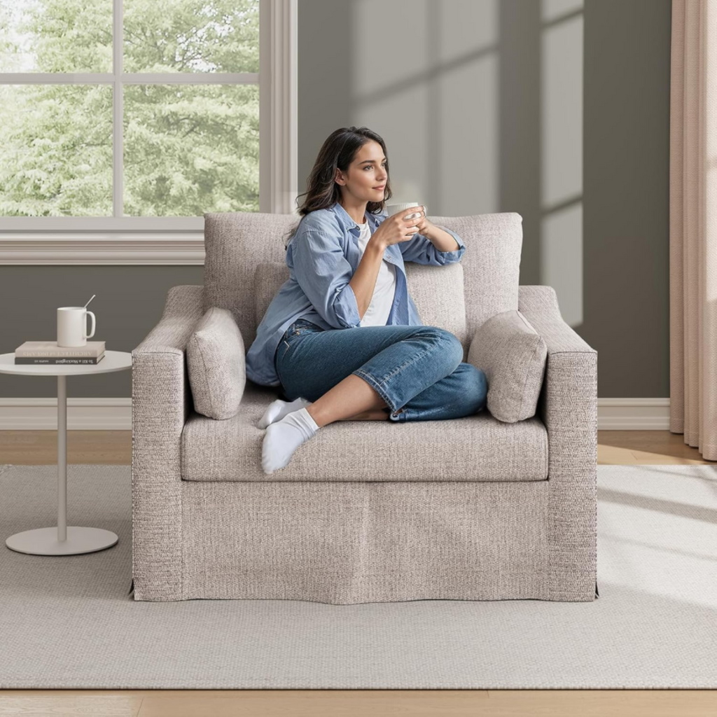 33 Inch Wide Coastal Armchair with Washable Slipcover