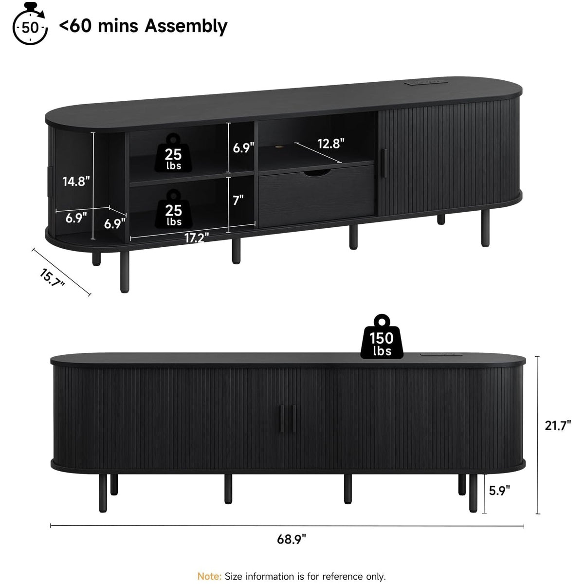69 Inch TV Stand with Sliding Door for TVs to 80 Inch