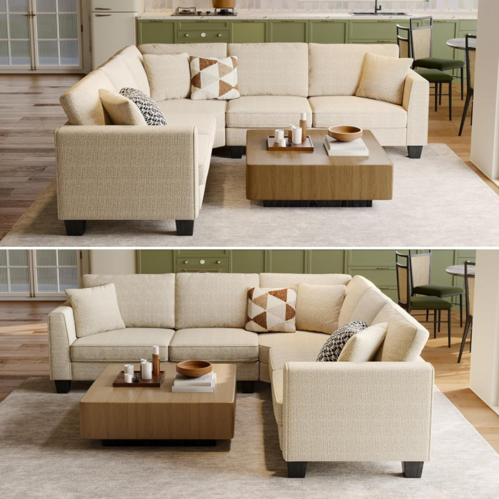 L-Shaped Chenille Sectional Sofa for Living Room