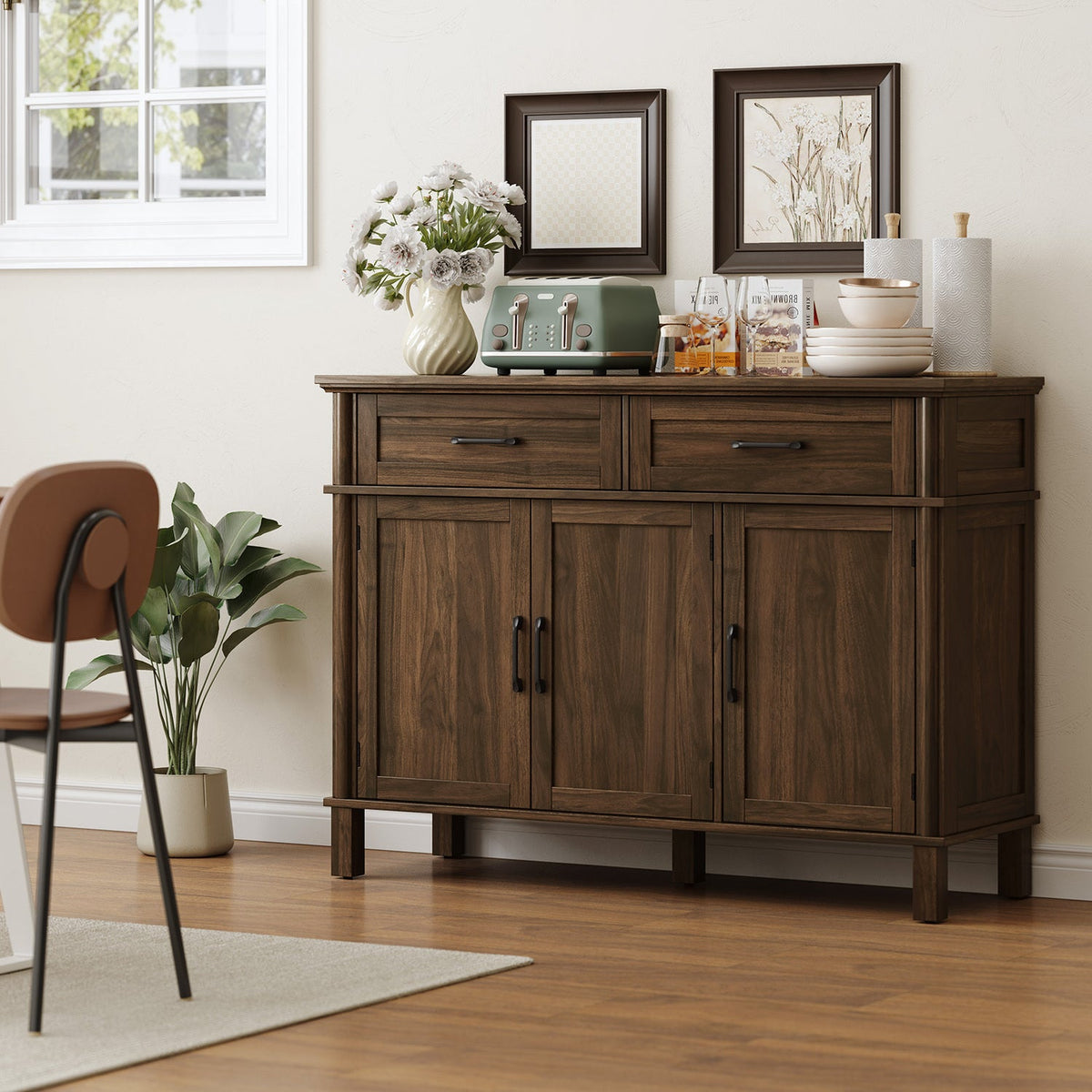 Wood Buffet Sideboard with 2 Drawers and 3 Doors