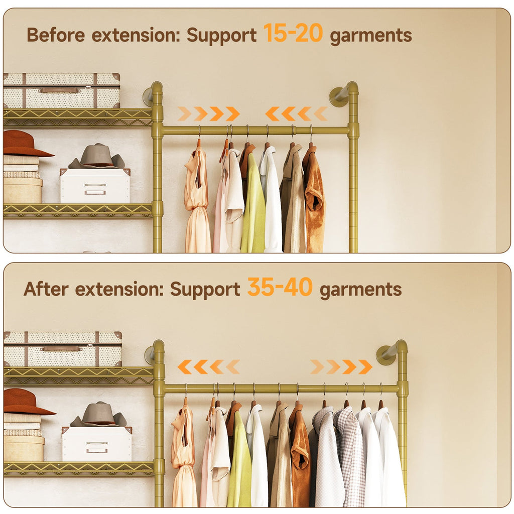 Wall Mounted Closet System with 4 Rods and 9 Shelves