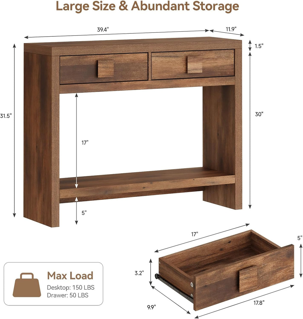 40 Inch Narrow Console Table with Drawers