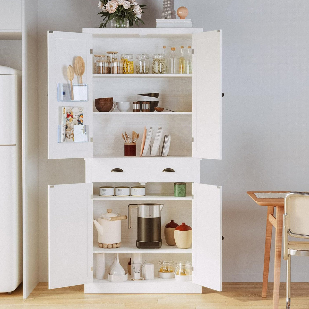 Kitchen Pantry Cabinet with Drawers and Doors