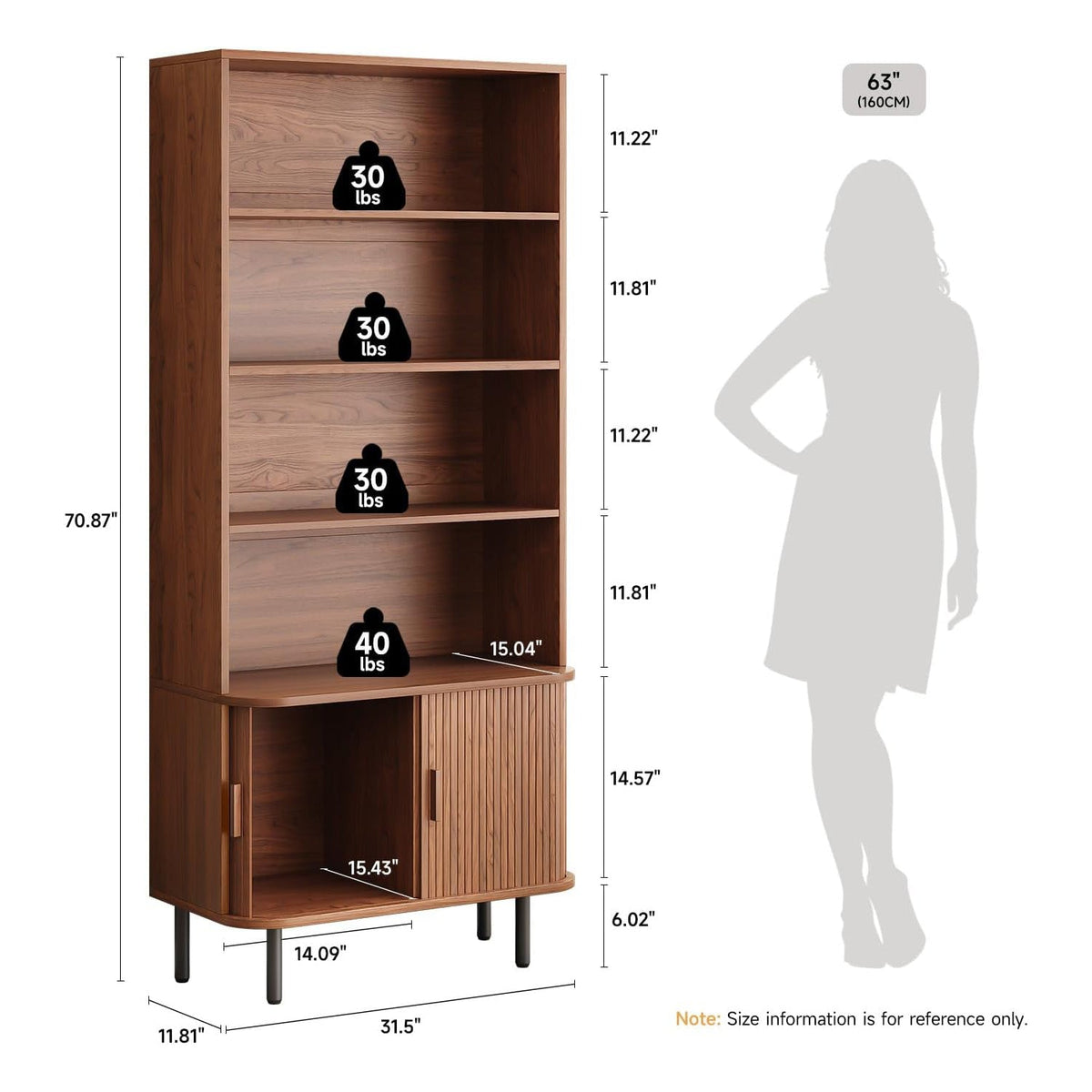 71 Inch 4-Tier Tall Bookcase with Sliding Door Cabinet