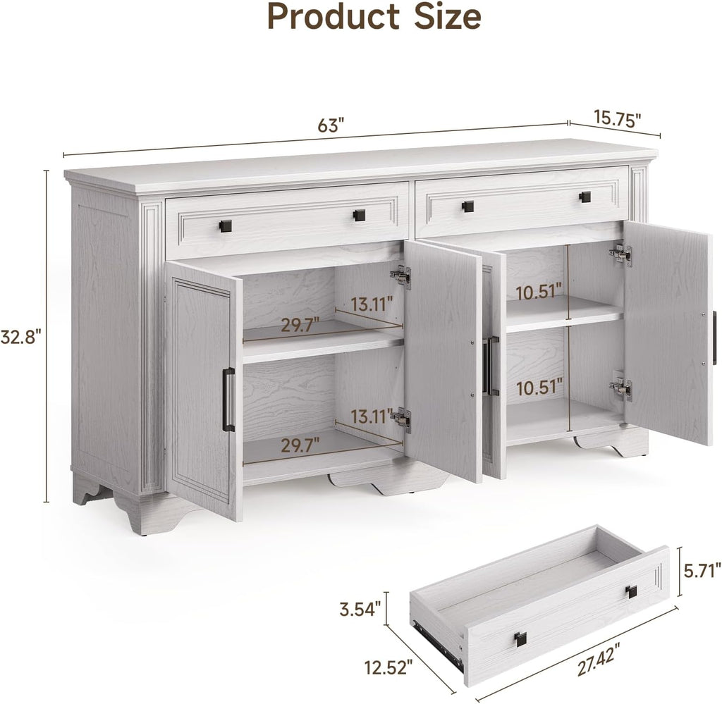63 Inch Kitchen Sideboard Buffet with Drawers and Doors