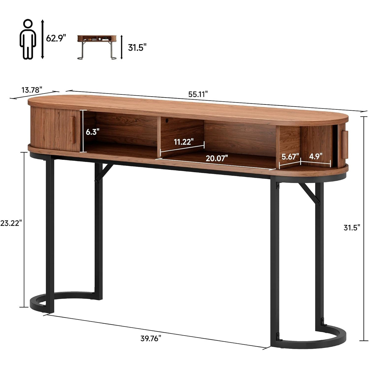 55-Inch Fluted Console Table with Sliding Tambour Doors