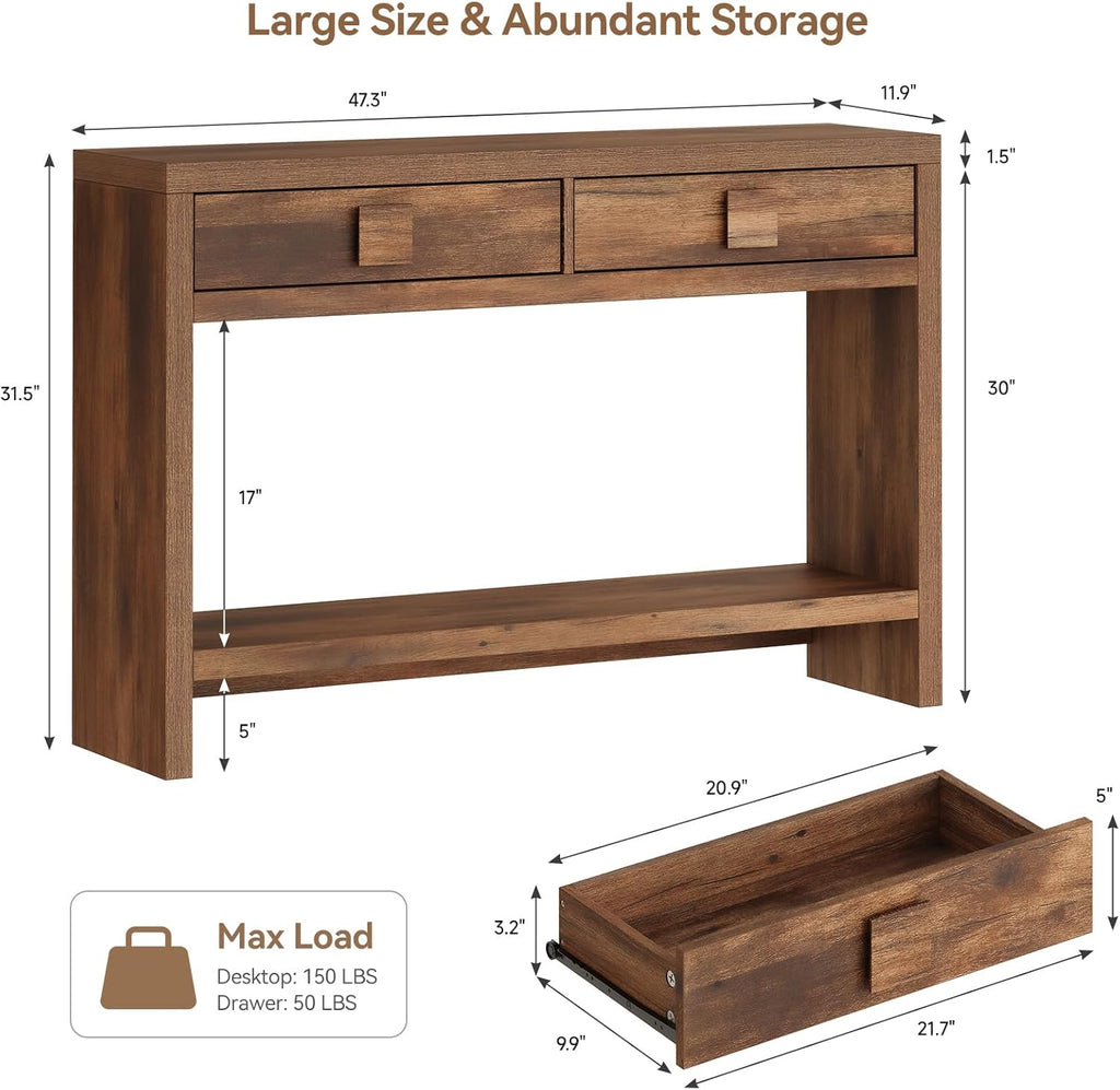 47 Inch Narrow Console Table with Drawers
