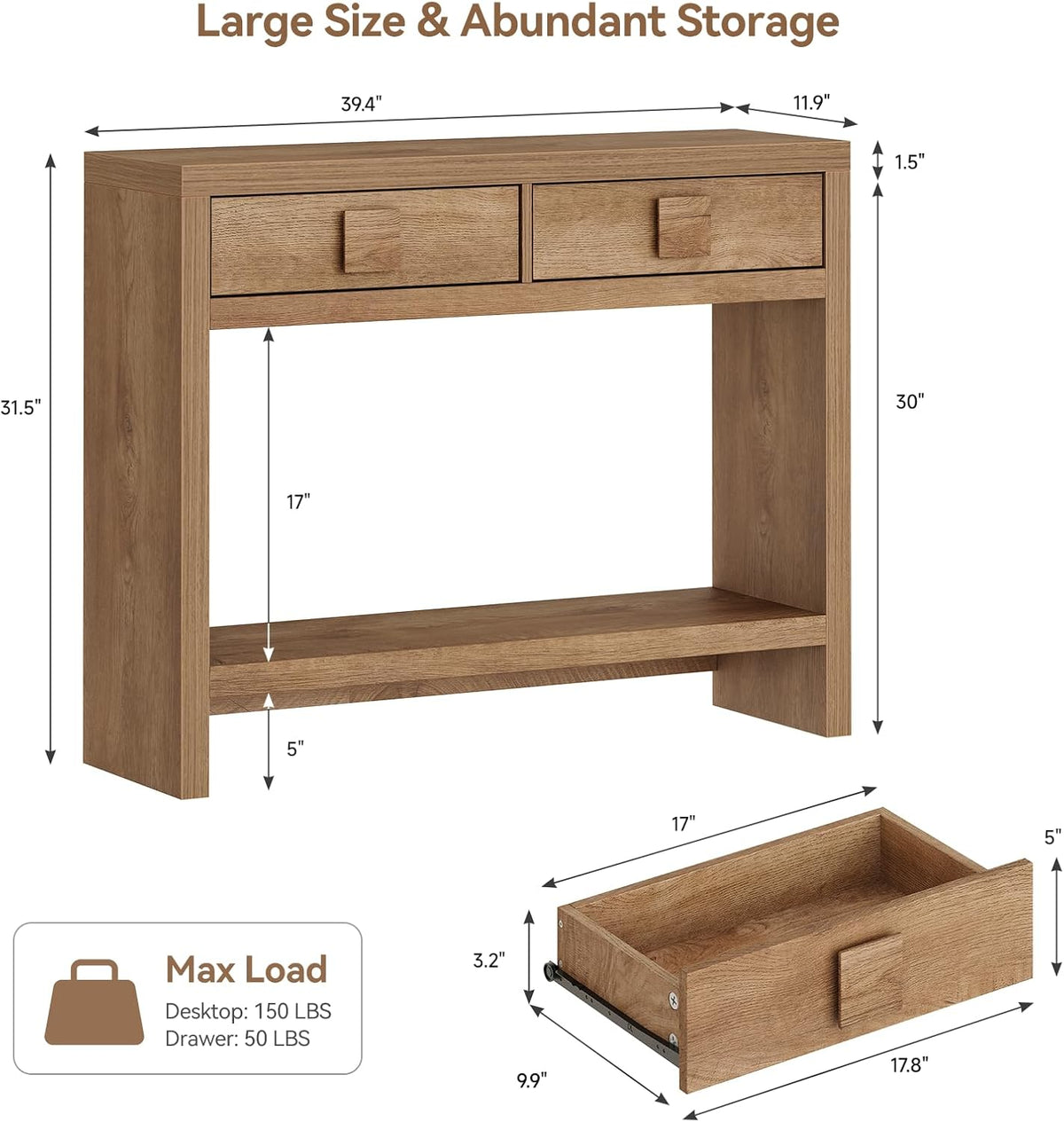 40 Inch Narrow Console Table with Drawers
