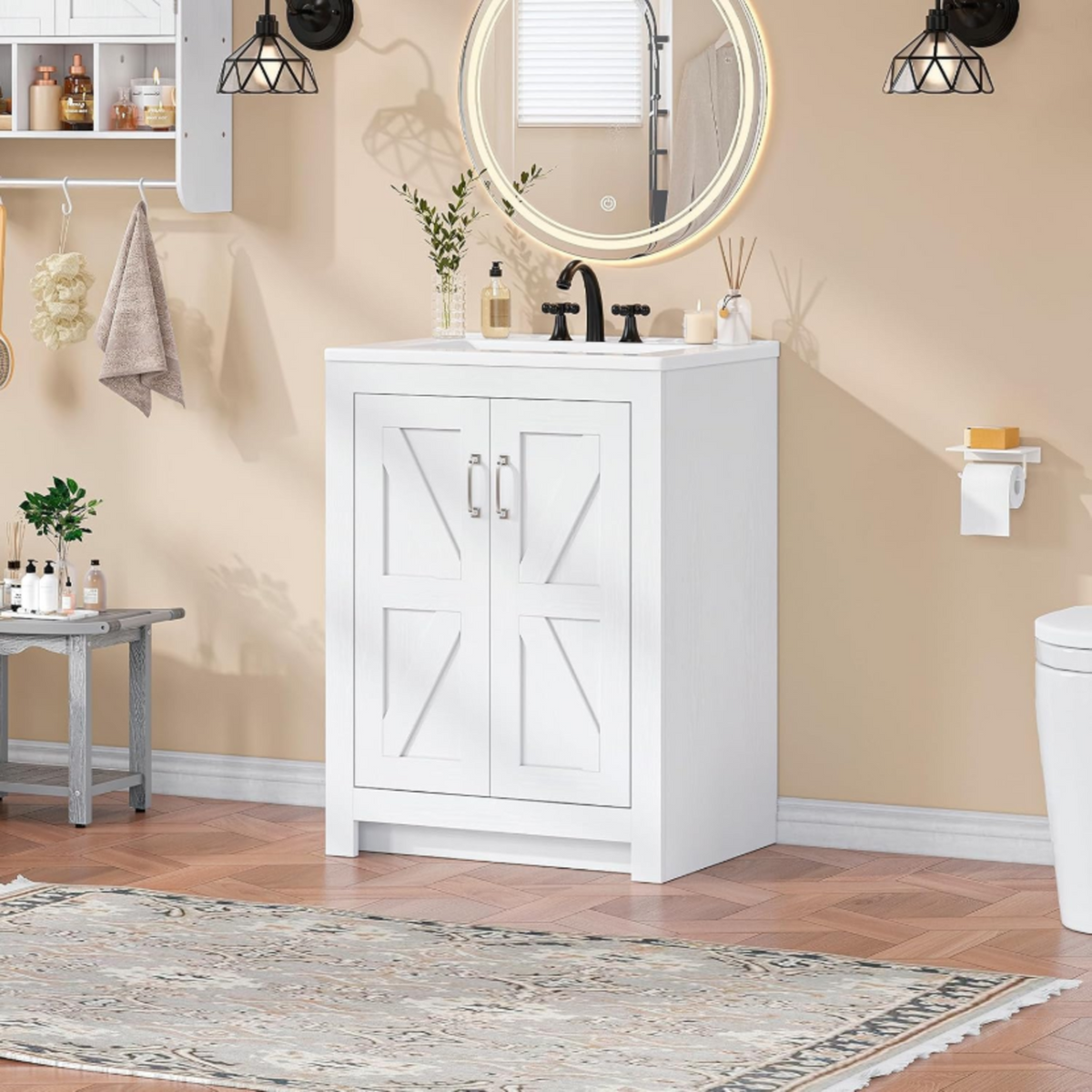 24-Inch Farmhouse Bathroom Vanity with Sink, 2 Doors