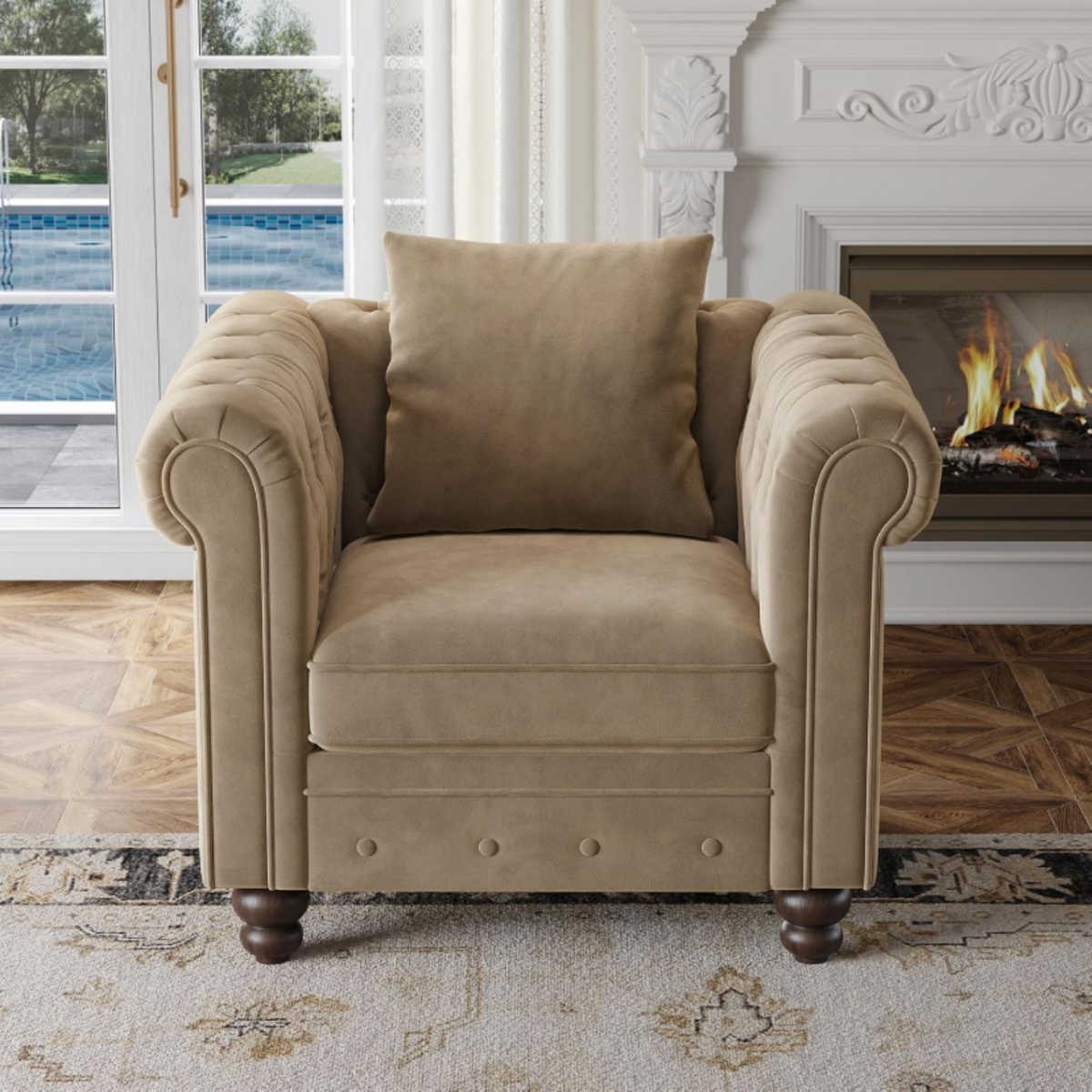 Velvet Chesterfield Tufted Accent Armchair