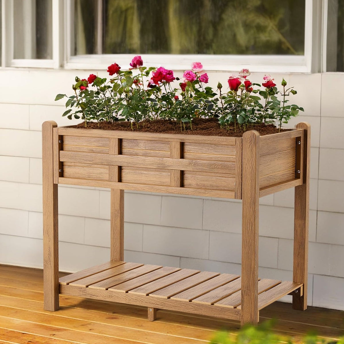 HDPS Raised Garden Bed with Legs and Storage Rack