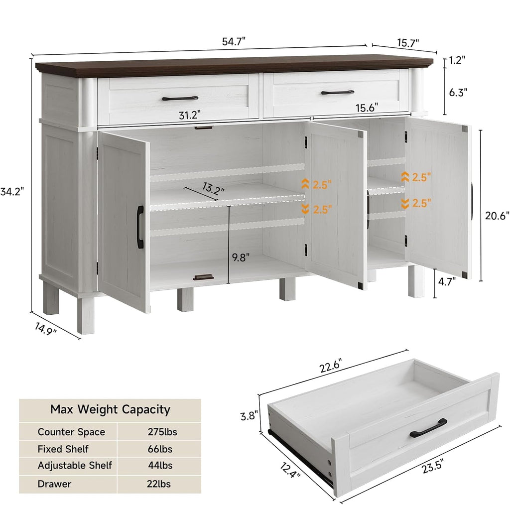 Wood Buffet Sideboard with 2 Drawers and 3 Doors