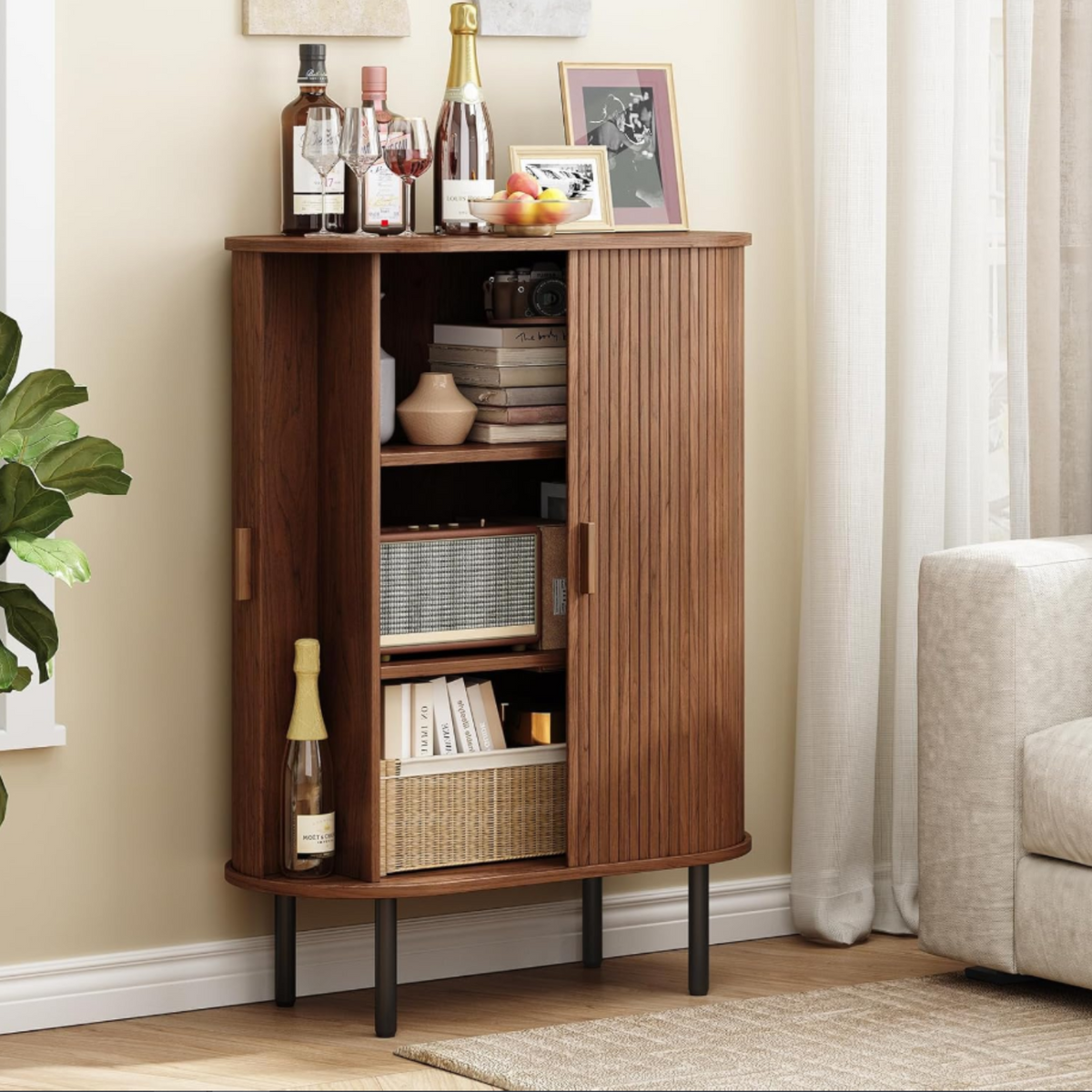 44" Modern High Sideboard Cabinet with Sliding Door