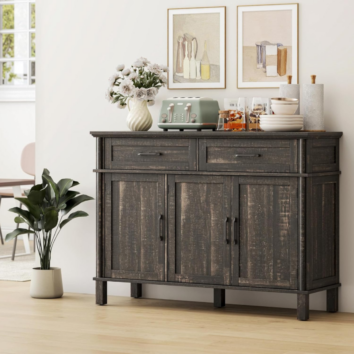 Wood Buffet Sideboard with 2 Drawers and 3 Doors