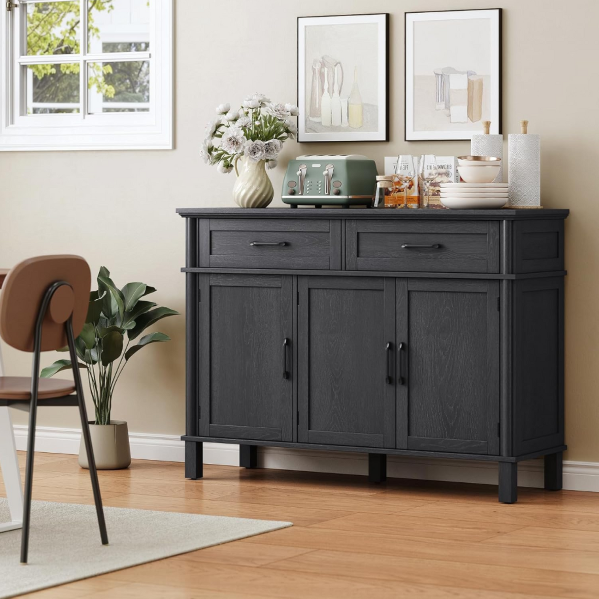 Wood Buffet Sideboard with 2 Drawers and 3 Doors