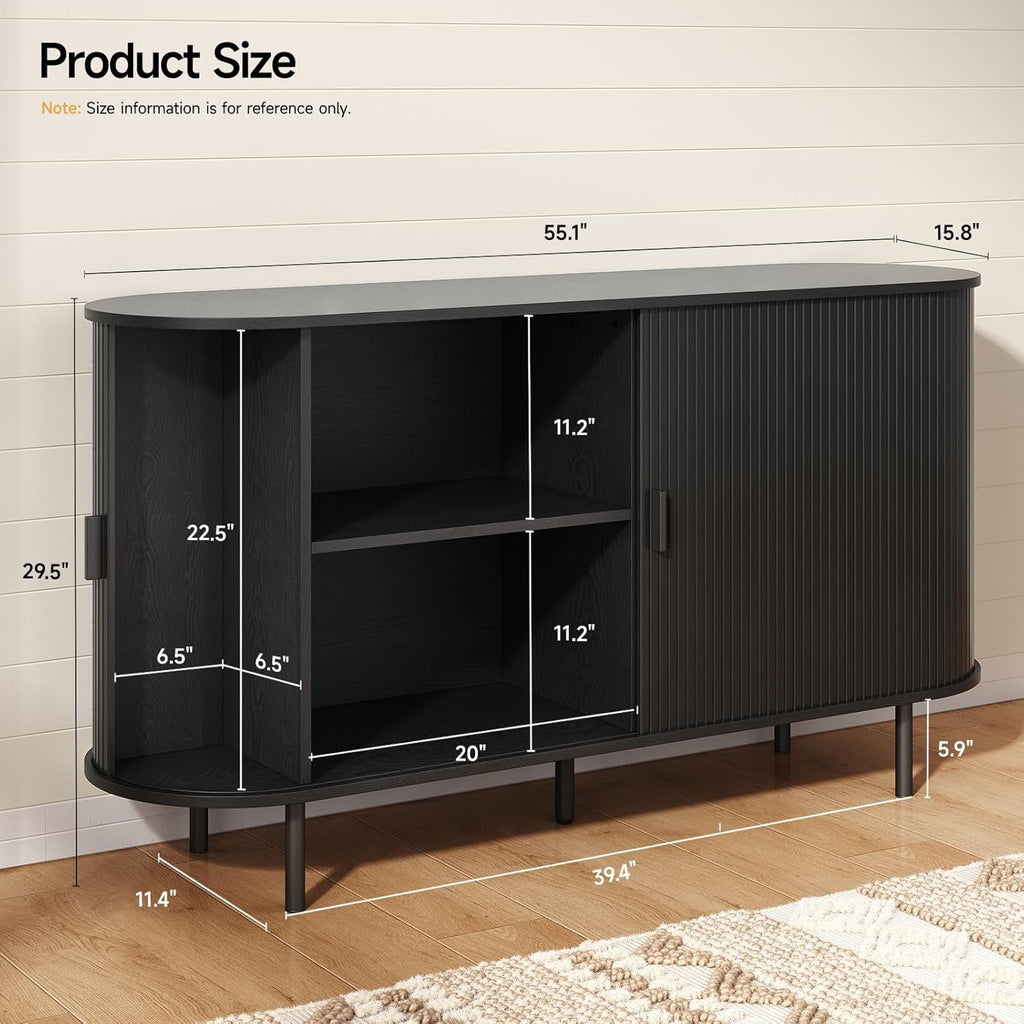 55 Inch Sideboard Buffet with Tambour Door