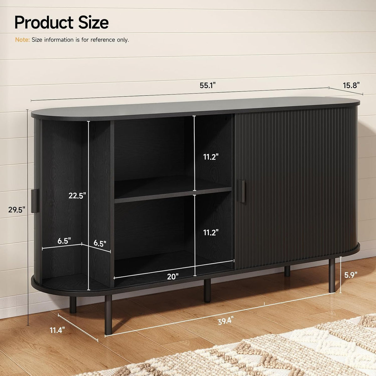55 Inch Sideboard Buffet with Tambour Door