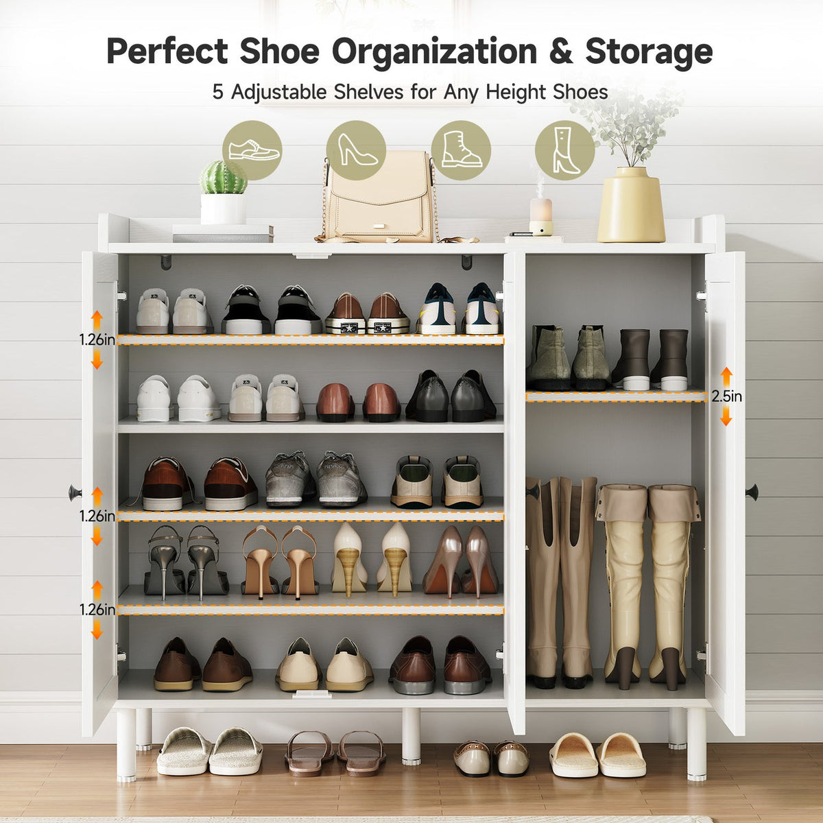 Freestanding Shoe Cabinet with 3 Doors and Shelves