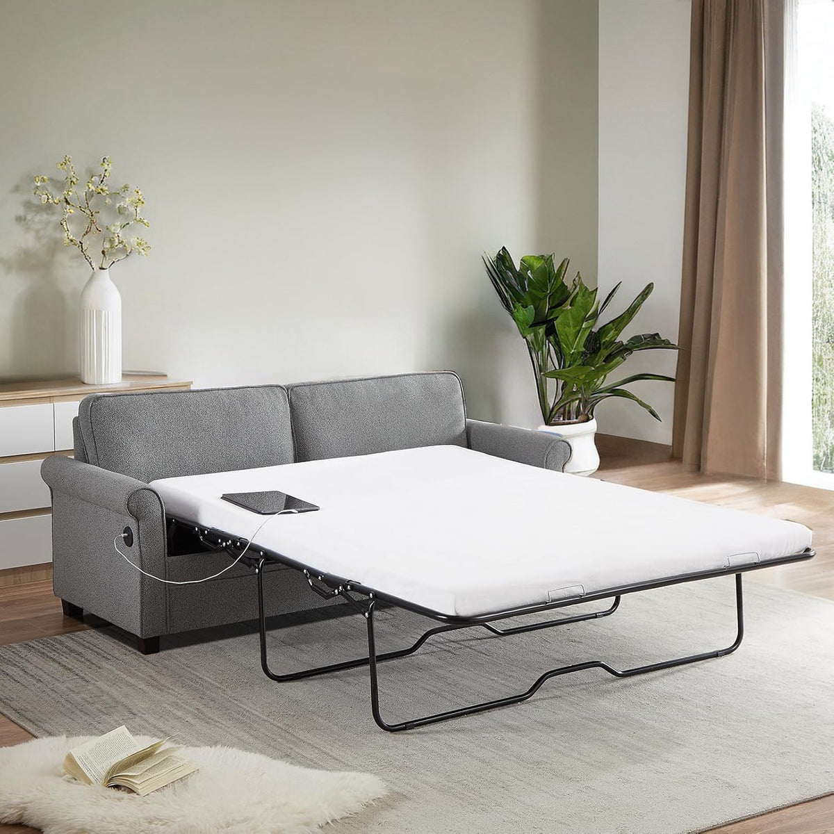 Full Size Loveseat Sofa Bed with Memory Foam Mattress