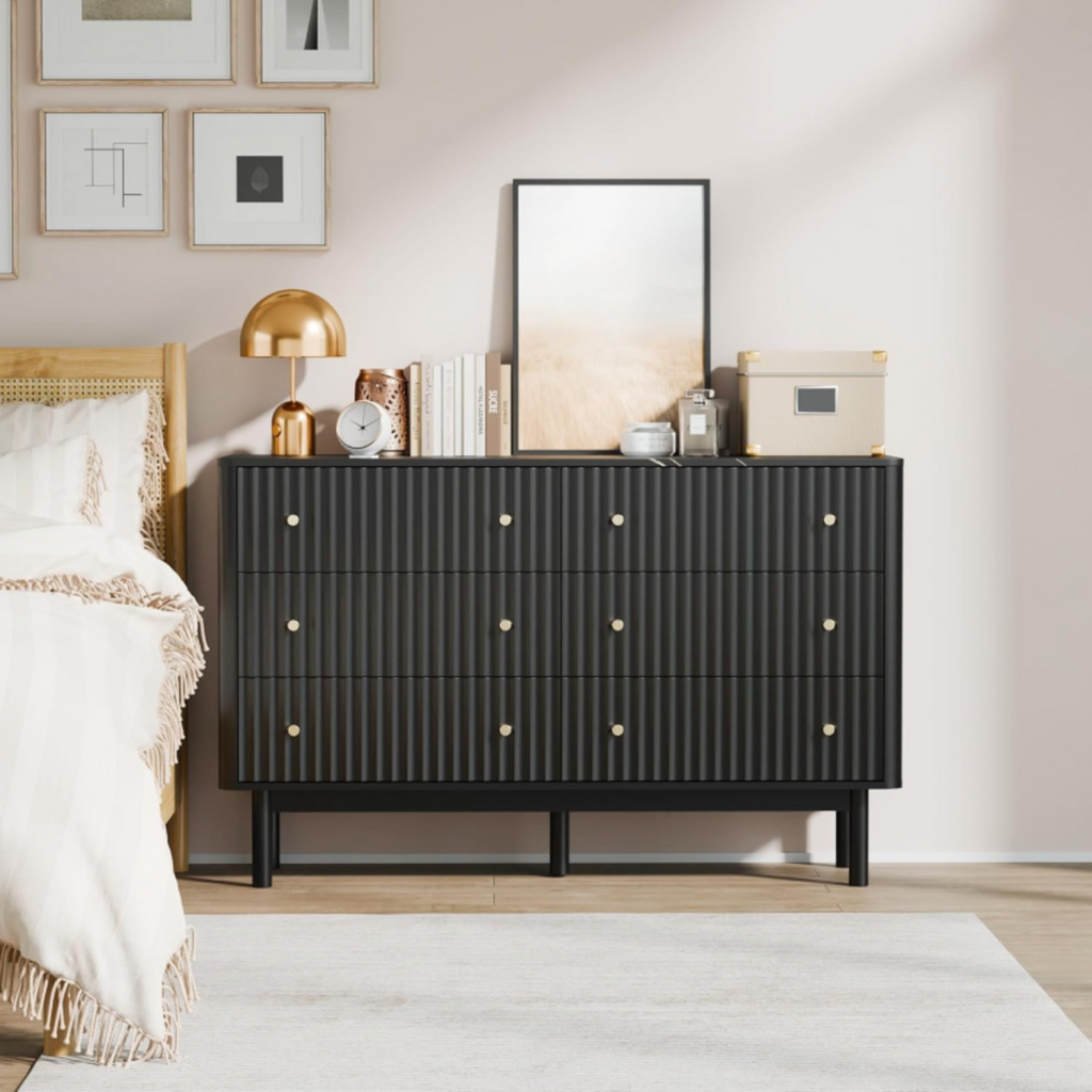 6-Drawer 54-Inch Fluted Dresser with Faux Marble Top