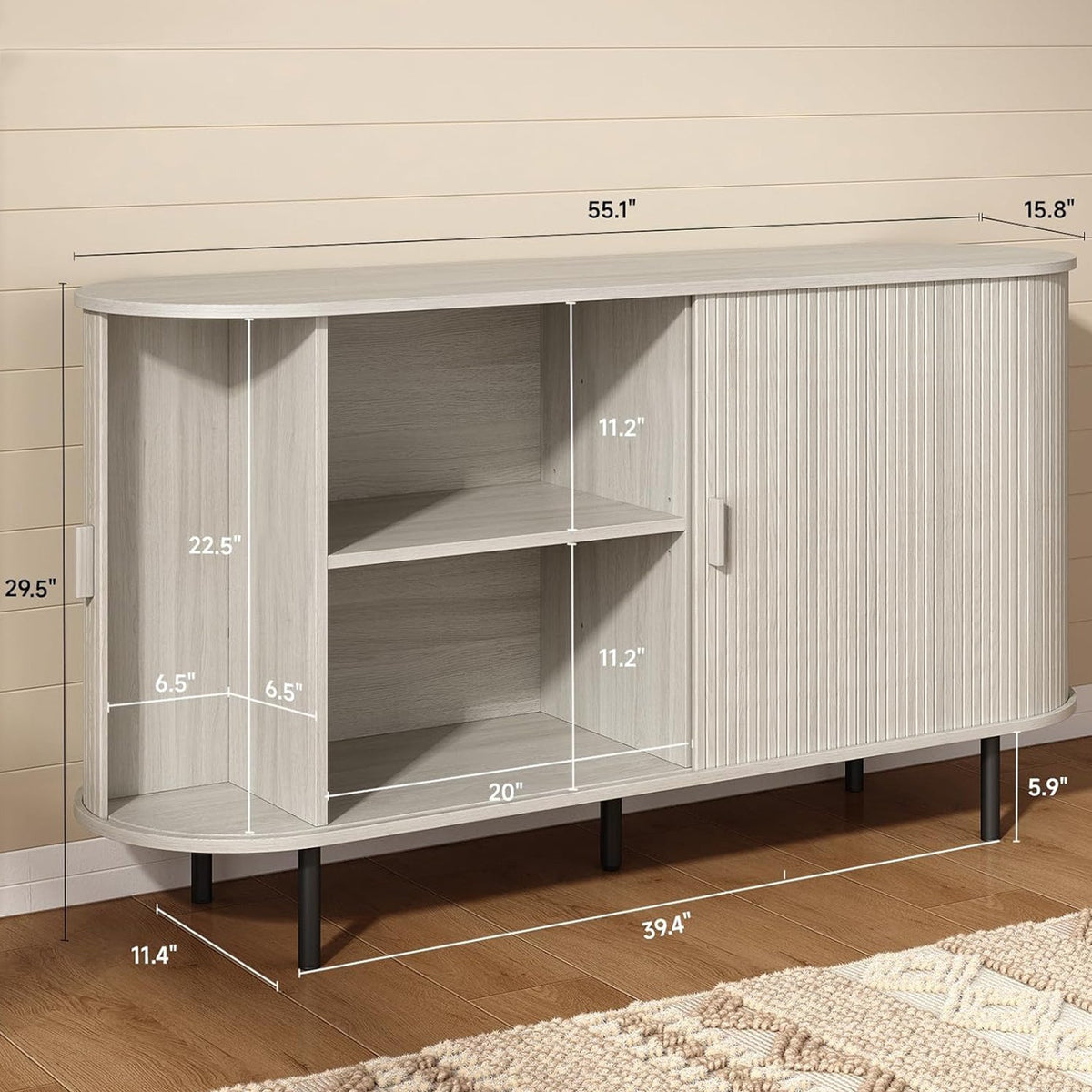 55 Inch Sideboard Buffet with Tambour Door