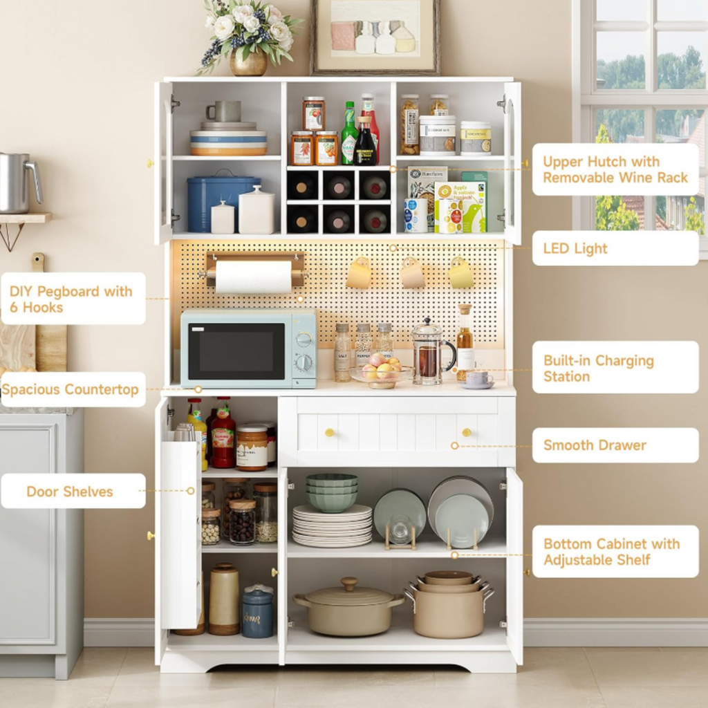 71 Inch Kitchen Pantry Cabinet with Microwave Stand