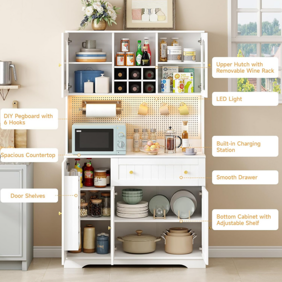 71 Inch Kitchen Pantry Cabinet with Microwave Stand