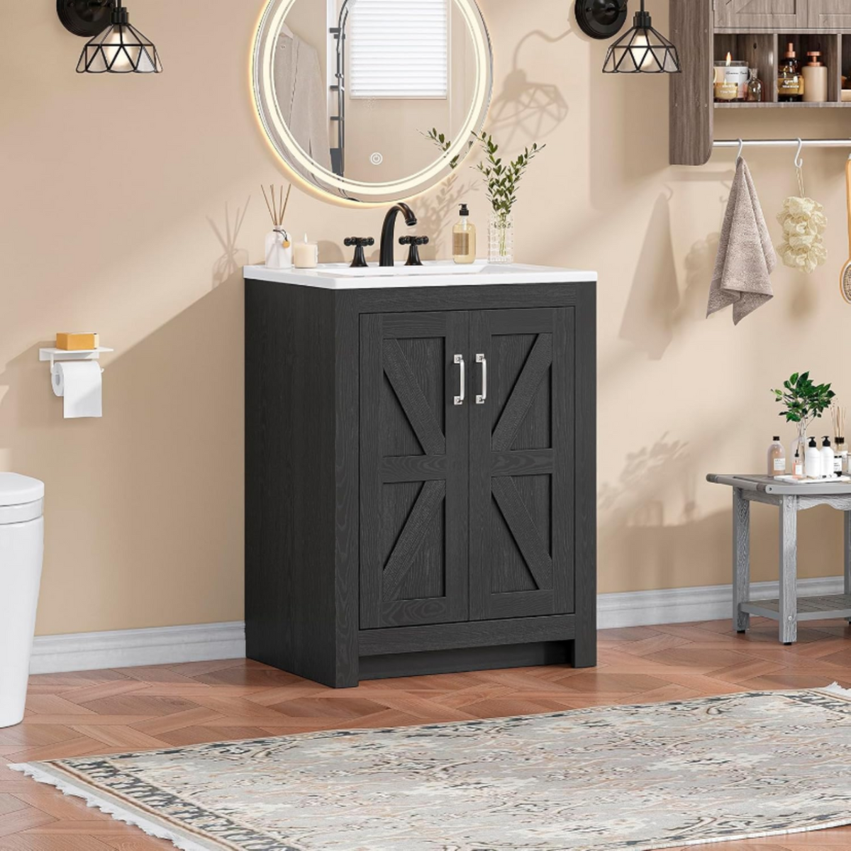 24-Inch Farmhouse Bathroom Vanity with Sink, 2 Doors