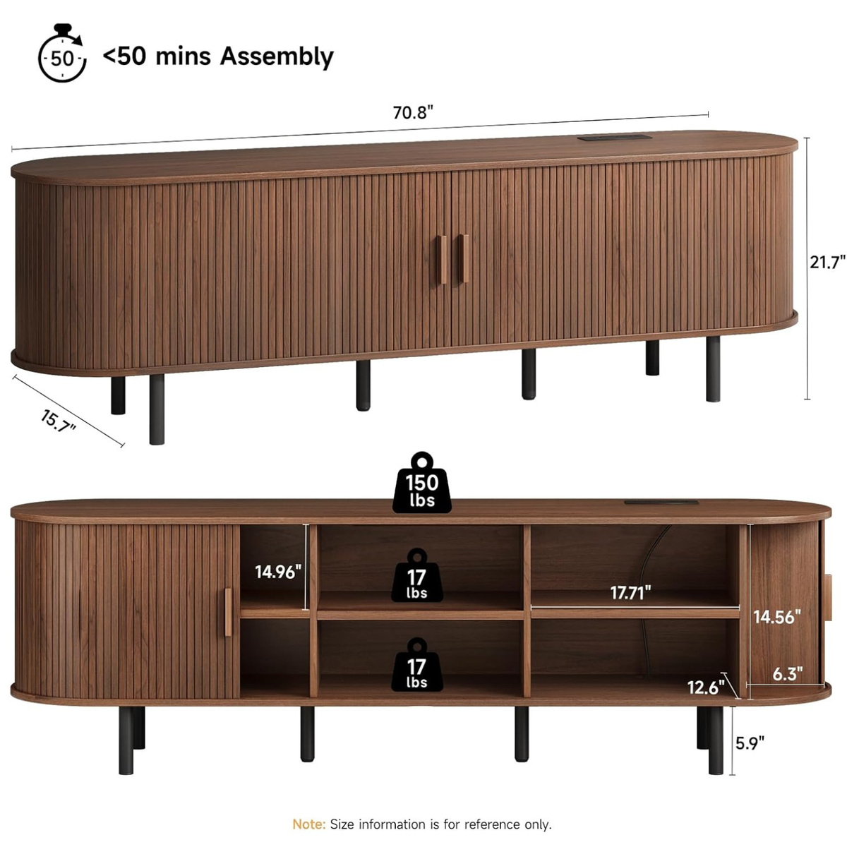 70 Inch TV Stand with Sliding Doors and Power Outlet