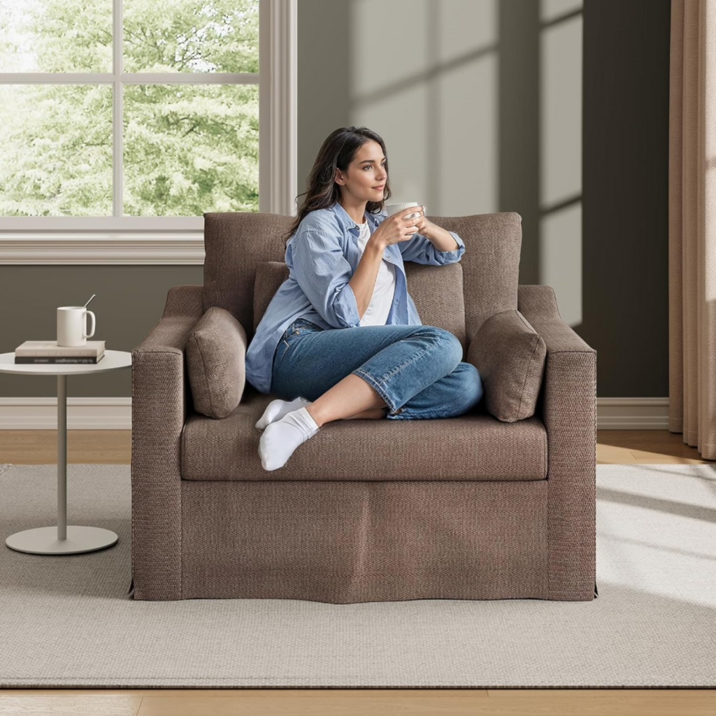 33 Inch Wide Coastal Armchair with Washable Slipcover