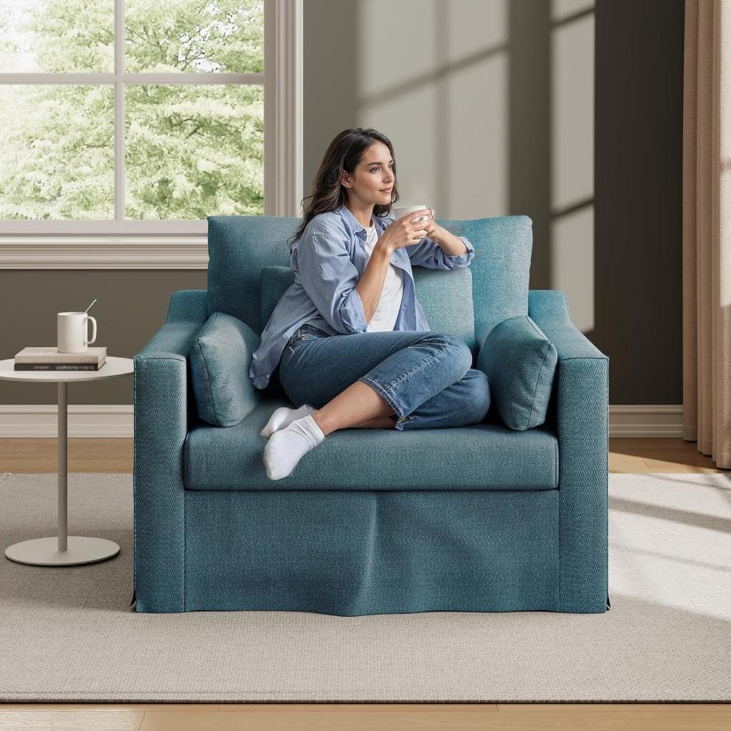 33 Inch Wide Coastal Armchair with Washable Slipcover