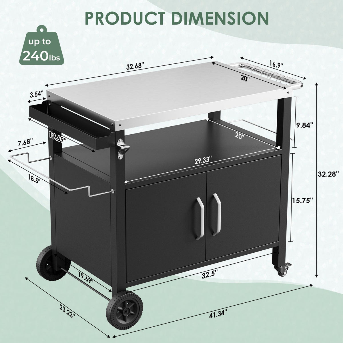 Outdoor Grill Cart with Storage Cabinet and Wheels