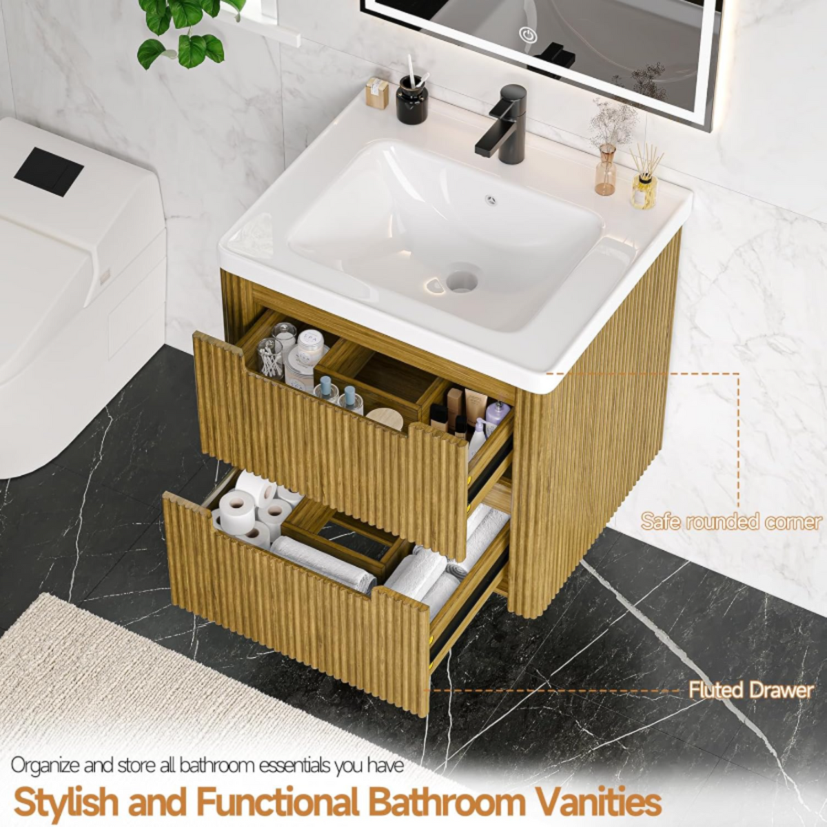 24-Inch Small Floating Bathroom Vanity with Sink