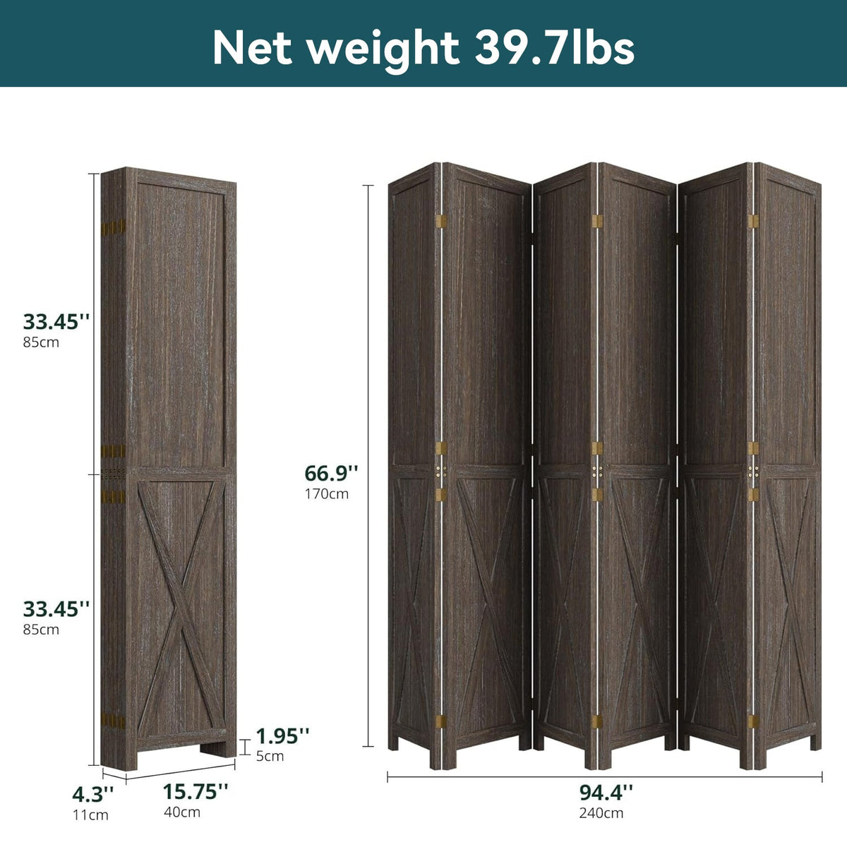 5.5 ft Solid Wood Folding Room Divider
