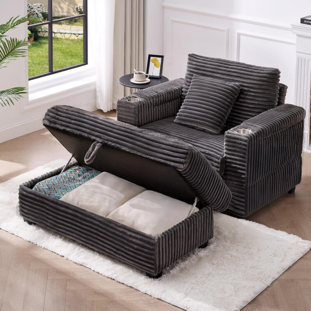 Oversized Corduroy Accent Chaise Chair with Ottoman