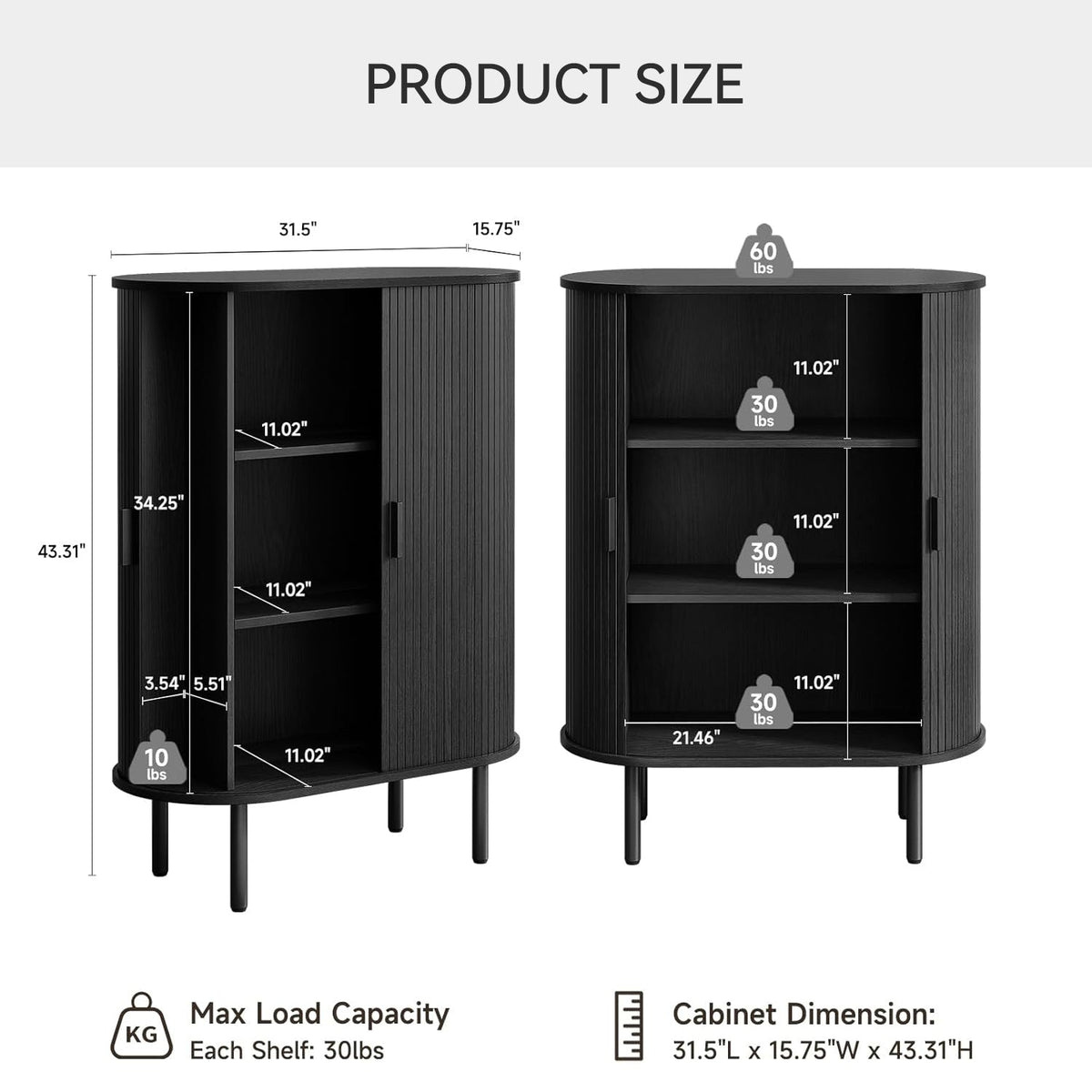 44" Modern High Sideboard Cabinet with Sliding Door