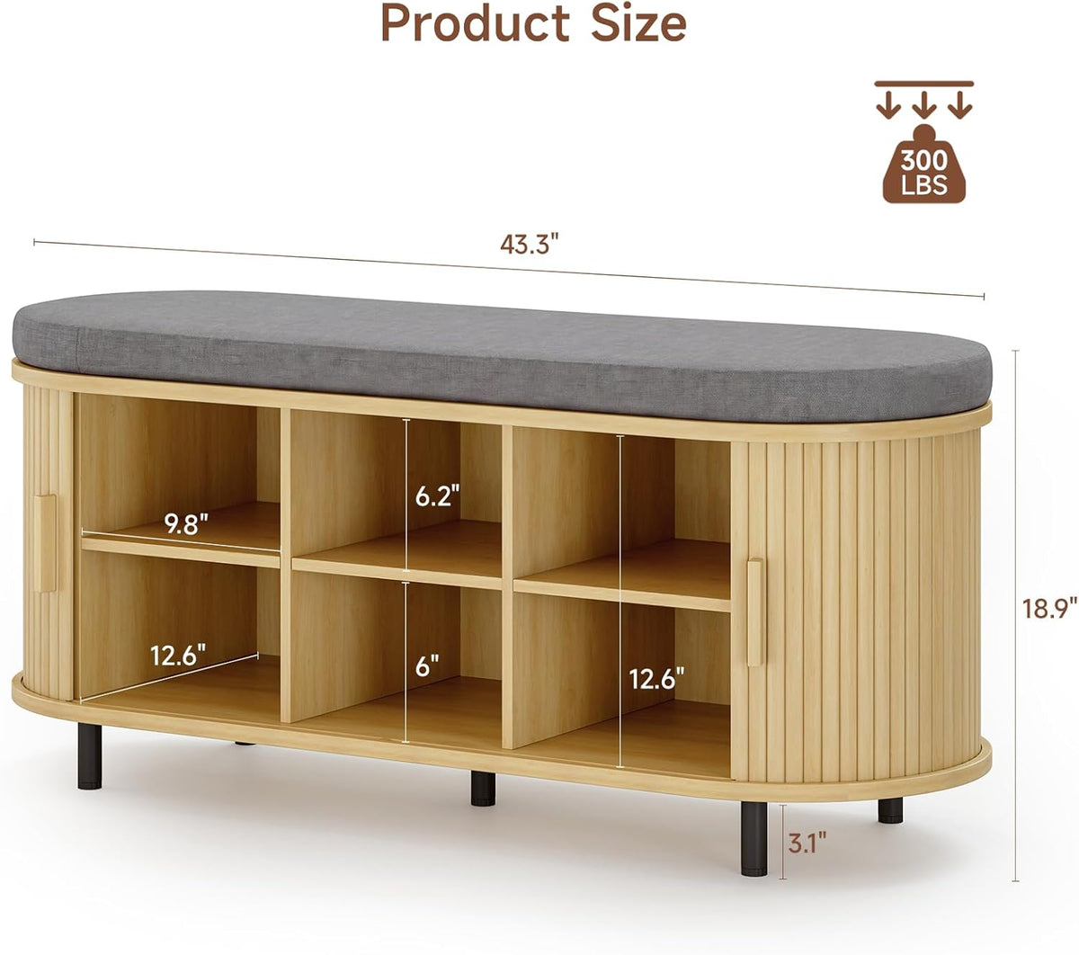 43-Inch Shoe Storage Bench with Cushion and Sliding Door