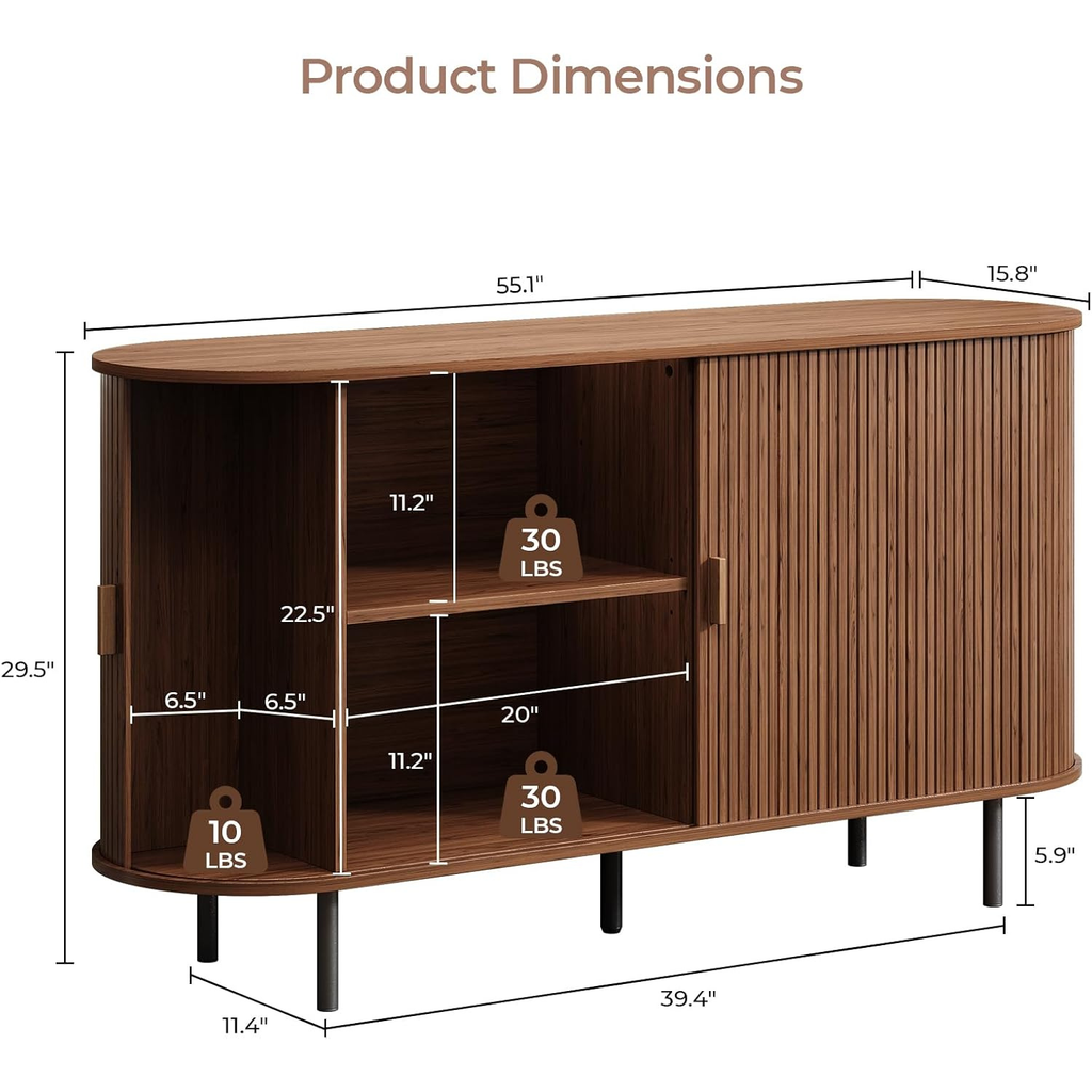 55 Inch Sideboard Buffet with Tambour Door