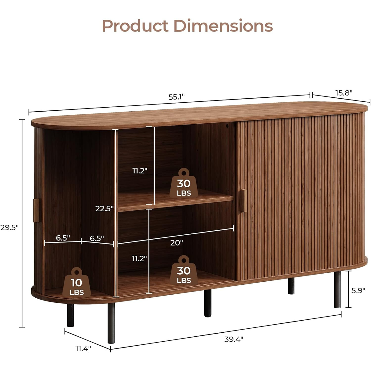 55 Inch Sideboard Buffet with Tambour Door