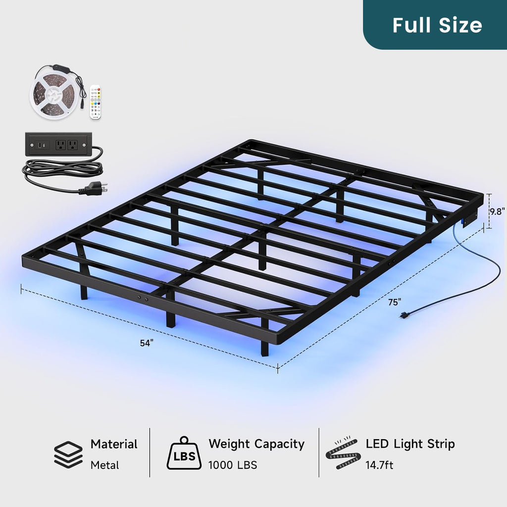 Floating Metal Platform Bed Frame with LED Lights