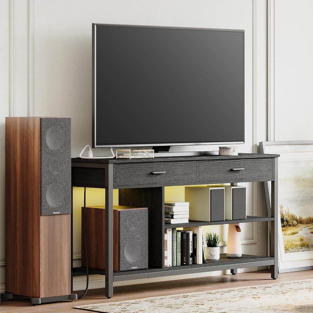 Industrial TV Stand with LED Lights and Outlets