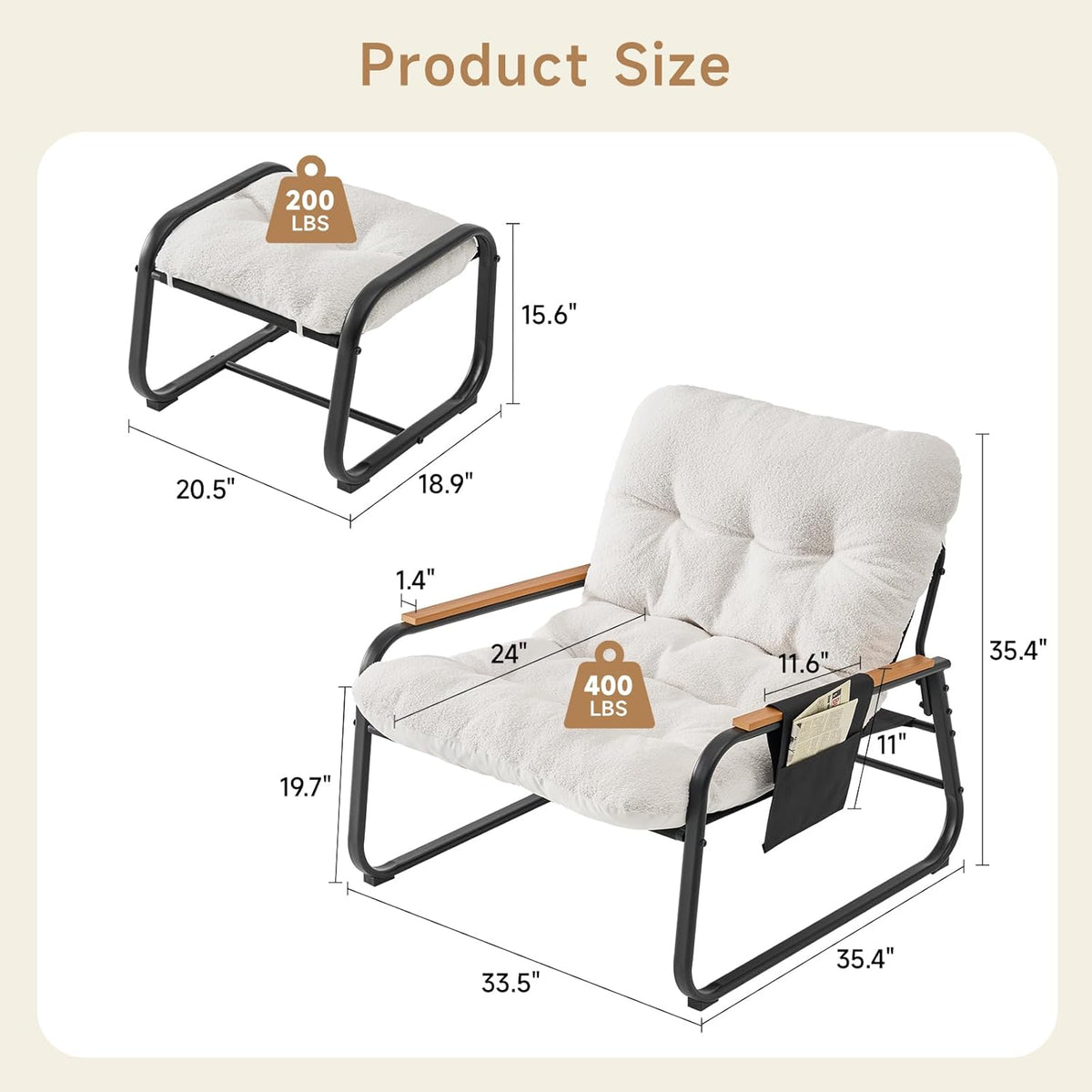 Oversized Accent Chair with Ottoman and Side Pocket