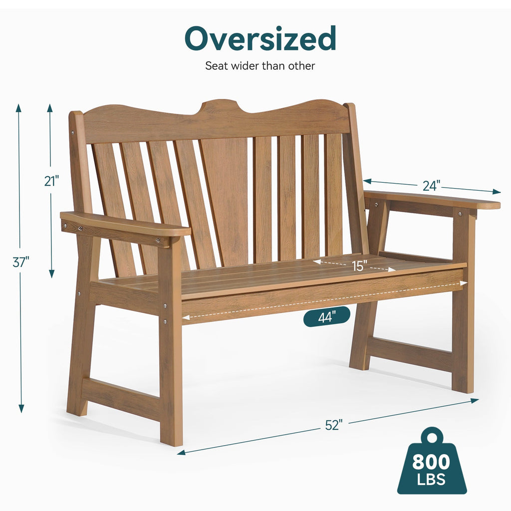 Weatherproof Patio Garden Bench with Wide Armrests
