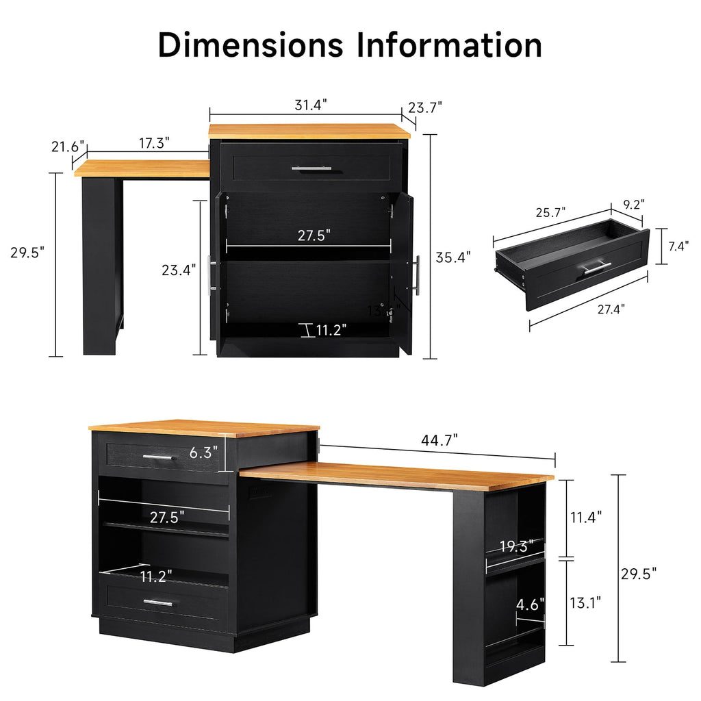 Kitchen Island with Extendable Table and Power Outlet