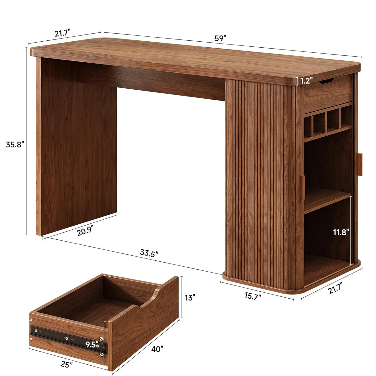59-Inch Kitchen Island Bar Table with Wine Rack