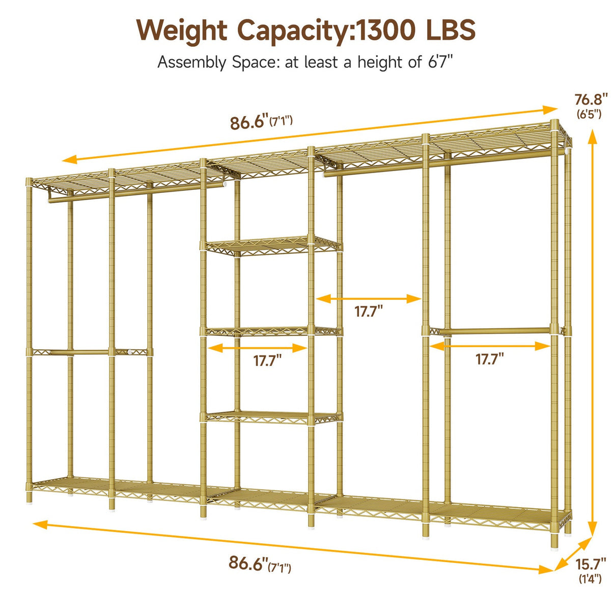 Heavy Duty Freestanding Closet Organizer with Wire Shelves