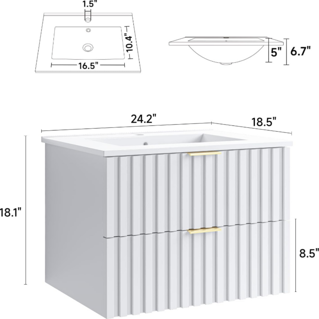 24 Inch Wall-Mounted Floating Bathroom Vanity