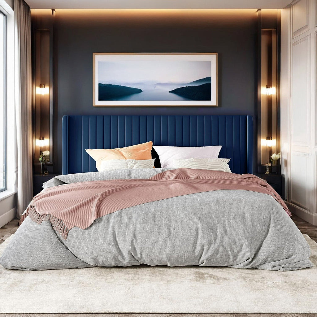 Velvet Platform Bed Frame with Tufted Headboard