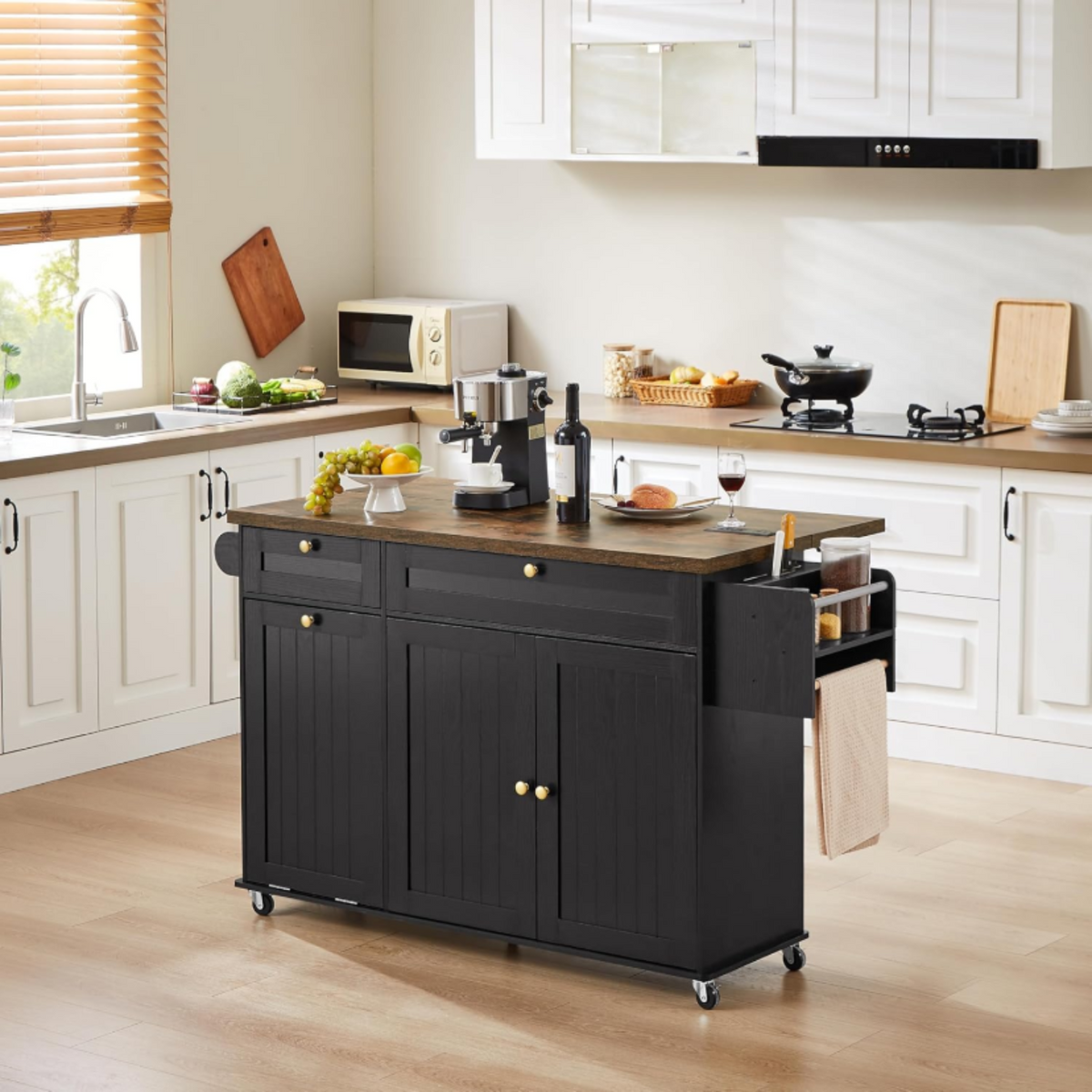 Kitchen Island Cart with Trash Can Storage on Wheels